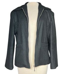 VINTAGE 90s Women’s Preppy Classic Chic Black Wool Zip Up Jacket Sz 6/8